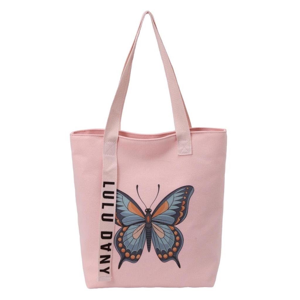 Women's Retro Butterfly Print Canvas Shoulder Bag - Stylish, Artistic, Large Capacity for Beach & Casual Use