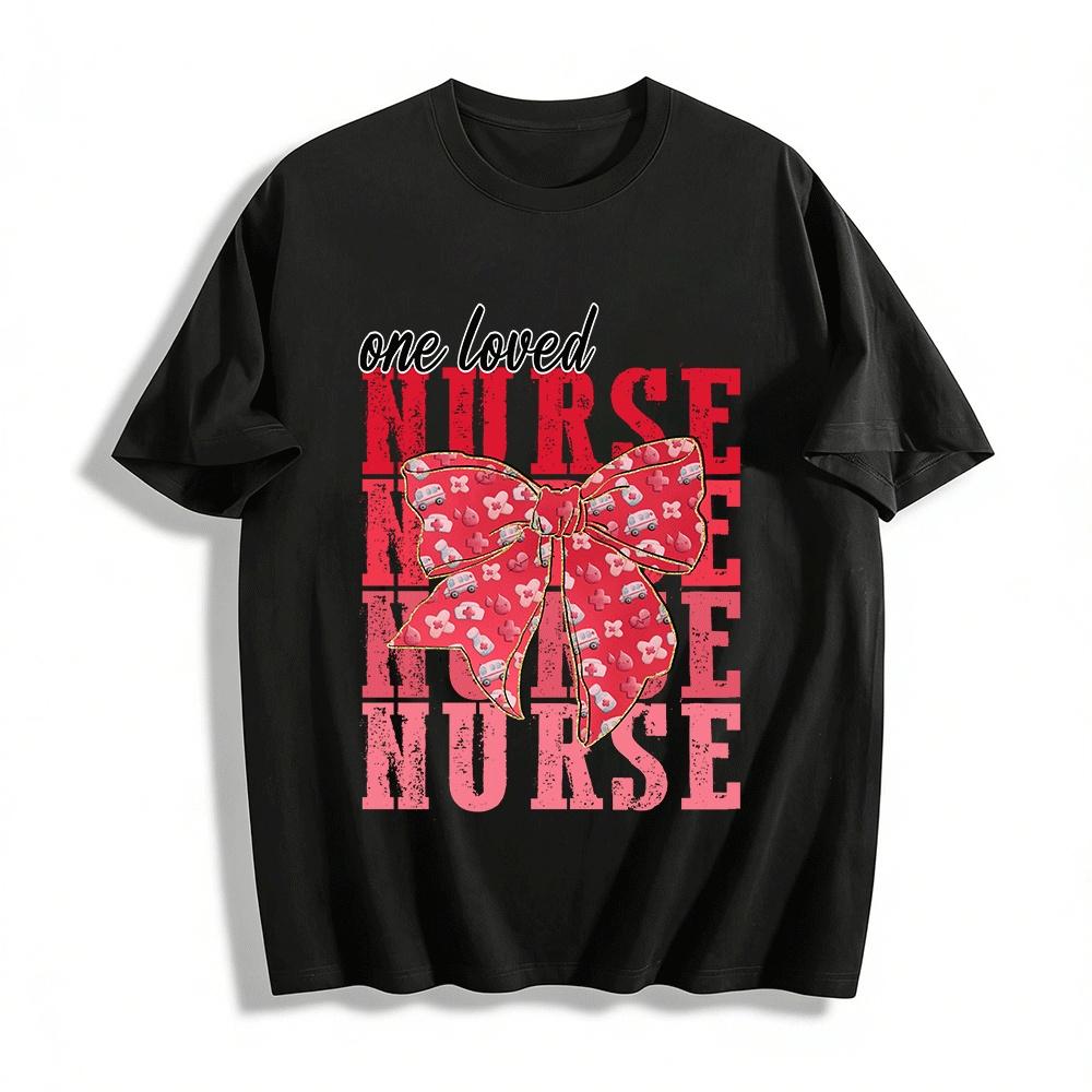 One Loved Nurse Print Casual Tee Nurse Themed Comfortable Top Pure cotton T-shirt XXS