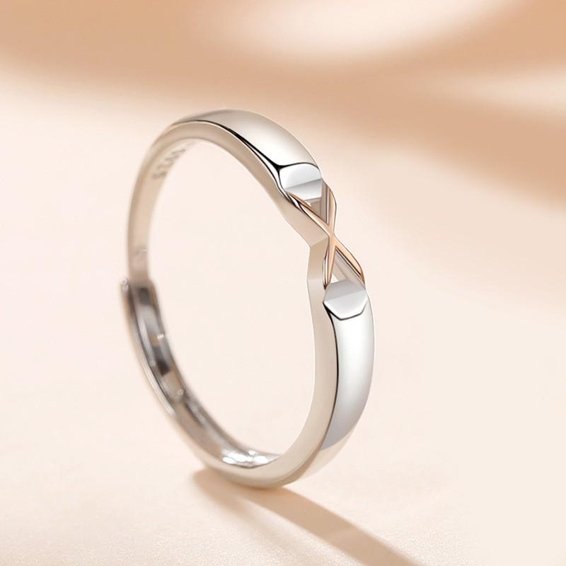Minimalist Geometric XO Couple Rings Sterling Adjustable Open Band Men Women Fashion Jewelry
