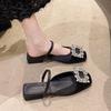 Fashion Women's Slippers 2024 Summer New Mules Crystal Slingback Dress Flip Flop Female Designer Mary Jane Square Toe Flat Shoes Sandals