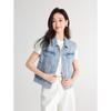 Women's Stylish Rhinestone Turn-Down Collar 100% Cotton Denim Vest