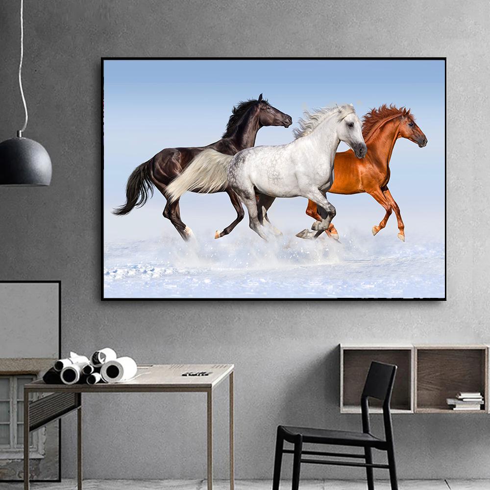Horse Wall Art Posters Horse Running Canvas Art Print Painting Beautiful Horses Pictures for Modern Home Living Room Decoration