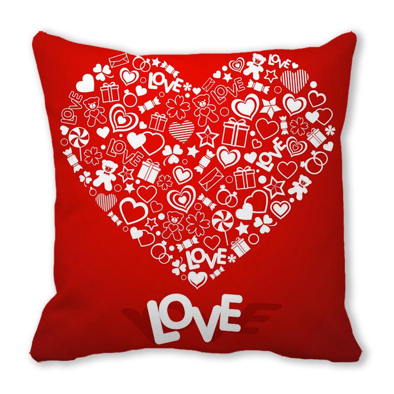 Home Decor Red Heart Patterns: Love themed Pillow Covers Pattern Cushion Cover Suitable for Sofa Bedroom Car Pillow Cover