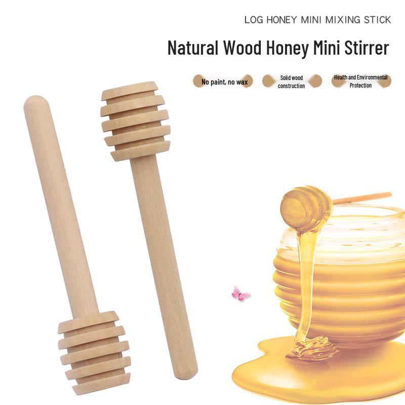 Wooden Honey Dipper and Stirring Stick for Jam, Red Wine, Coffee, Milk, Tea, and Soy Milk