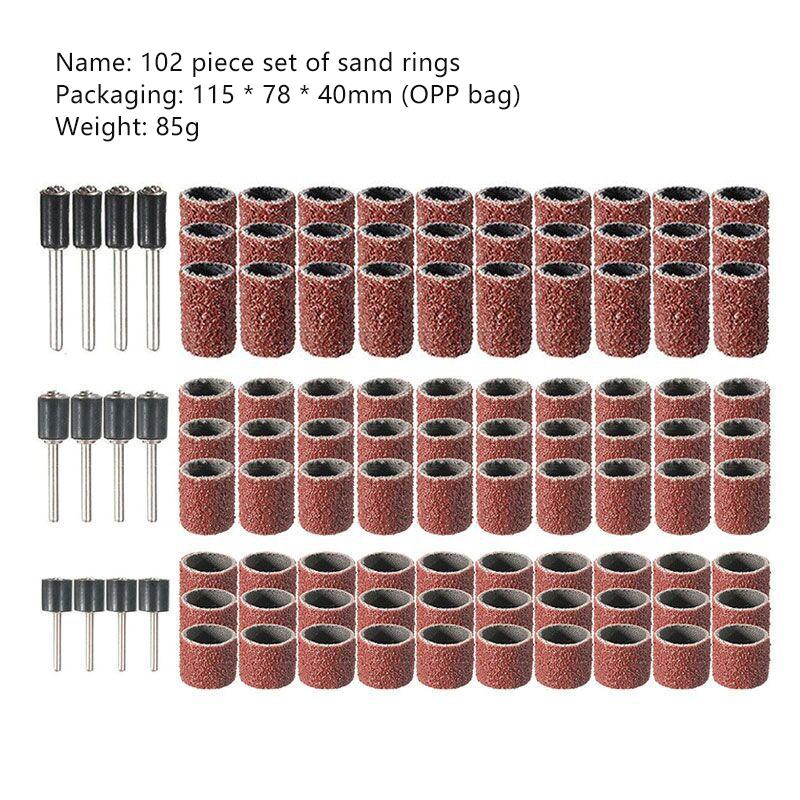 

102/132 шт. Набор шлифовальных барабанов 1/4 3/8 1/2 дюйма Шлифовальные ленты со шлифовальными оправками для ногтей Аксессуары Dremel 120pcs