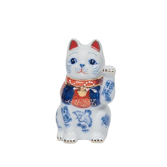Yakushigama Maneki-neko (Beckoning Cat) Sometsuke (Blue and White) Good Luck 3.5-inch (Left Hand Rai
