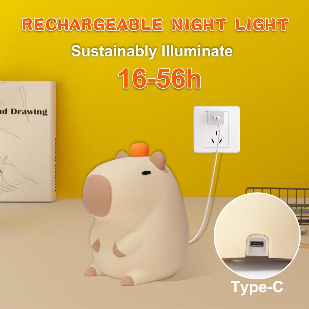 Cute Capybara Silicone Night Light Anywin Nursery Lamp 2 Levels 20 Minutes Timer Decorate Kids Living Festival Gift for Boys and Girls Orange,