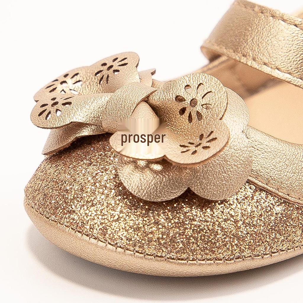 Gold Edge Sequin Bow Princess Toddler Shoes - Non-slip Soft Sole Baby Footwear