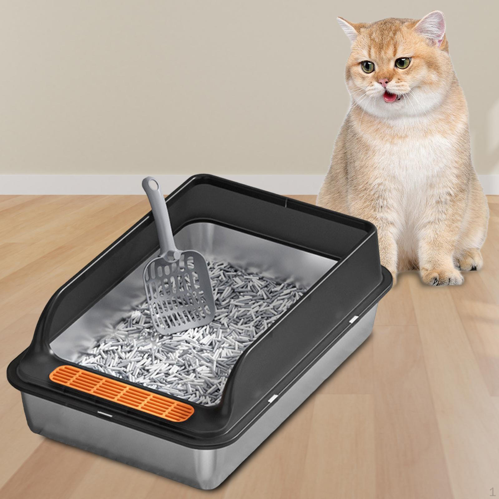 

Кошачий туалет Kitty Pan с открытым верхом, портативный для маленьких и больших кошек, кошачий туалет, защита от брызг чёрный