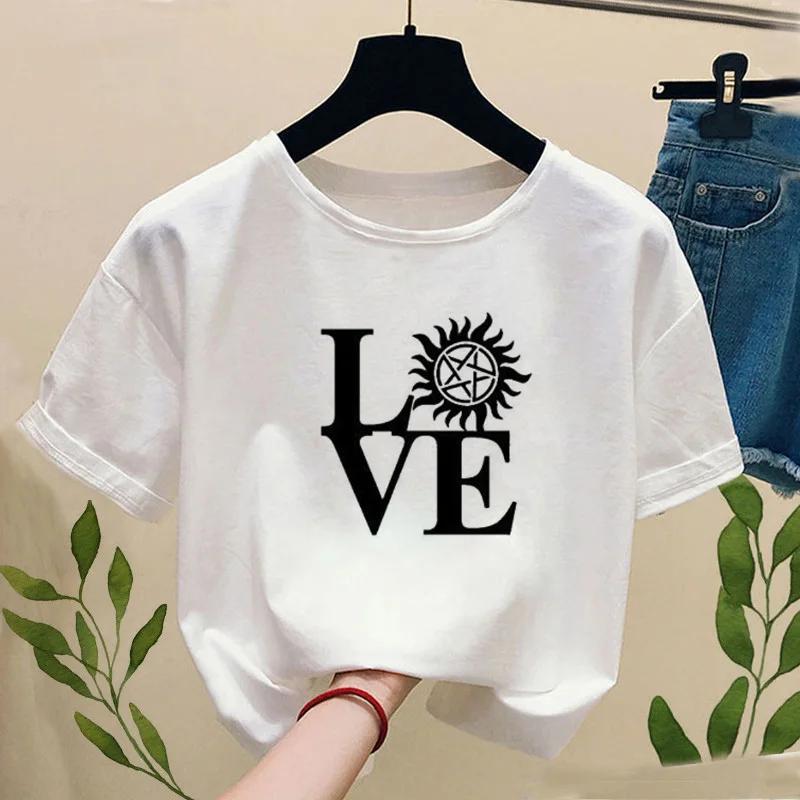 Women Supernatural Winchester Bros Print Tshirt Summer Fashion Cute Anime Ullzang Short Sleeved Tshirt GirlDrop Ship