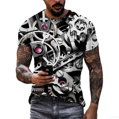 Summer Round Neck 3D Steampunk Gear Print Top Fashionable Casual Short Sleeved Men's T-shirts