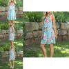 Sexy Summer Dress Loose Womans Fashion Casual Floral Print Sleeveless Dress In Bright Blue