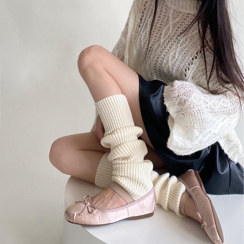 Wool Knit Leg Warmers Winter Autumn Japanese JK Style Slouchy Socks for Girls Solid Color Calf Socks Thermal Layering Essential