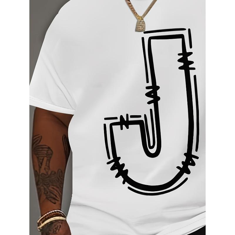 Europäische Größen Große Größen Buchstabe J Trendiges bedrucktes T-Shirt, GROSSE GRÖSSEN