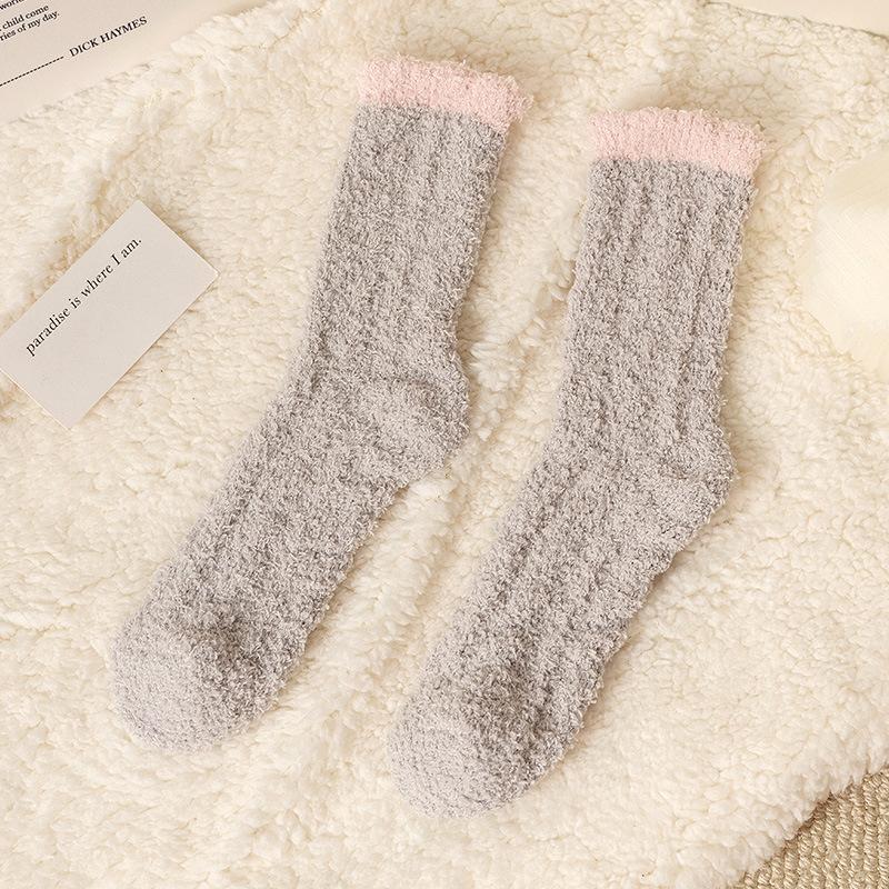 Autumn Winter Coral Fleece Middle Tube Socks For Women Warm Thicken Home Floor Socks Candy Color Sleeping Socks Lady Towel Socks