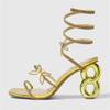 Fashion Eilyken New Summer Golden Crystal Fretwork High Heels Women Sandals Sexy Square Toe Butterfly-knot Ankle Strap Ladies Shoes