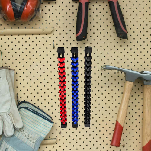 Socpuro Socket Holder, 6.35mm/9.5mm/12.7mm Socket Storage Holder, ABS Material, Large Capacity Socket Organizer, One-Touch Insertion, Storage, Wall Mo