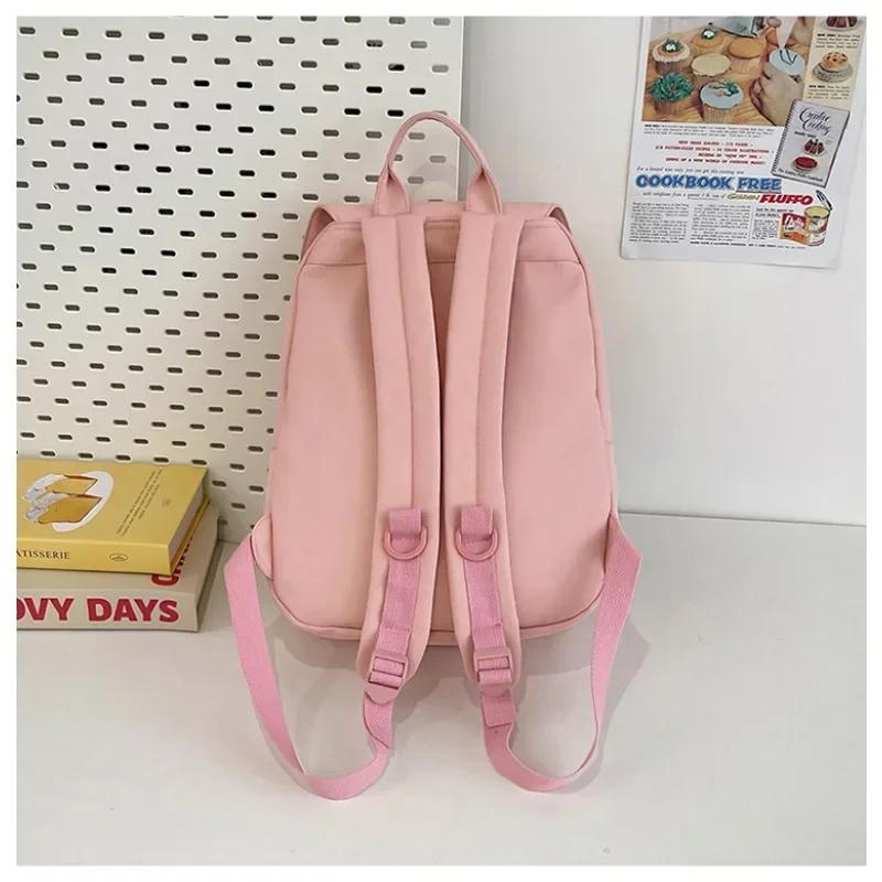 High Capacity Nylon School Bag Color Matching Cross Rope Decoration Sewing Backpack for Girls and Boys