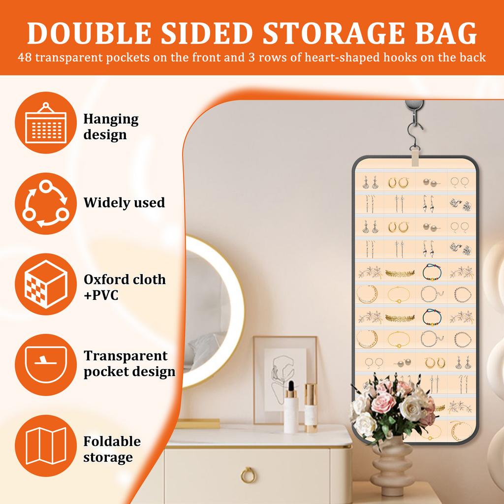 Hanging Jewelry Organizer Earrings And Necklaces Door/Wall Hanger Bag Dual-sided Jewelry Ring Bracelet Pins Badge Storage Holder