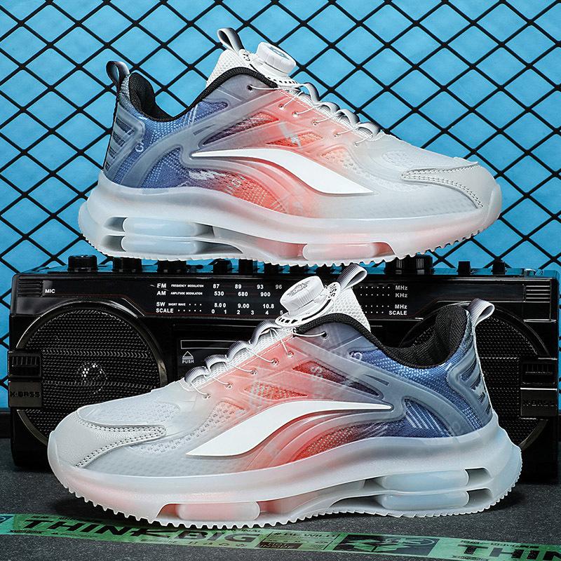 Large size men's shoes summer breathable mesh casual sports shoes heightened rotating button air cushion soft sole dad