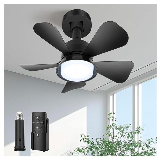 Тихие Потолочные Вентиляторы, Черные Потолочные Вентиляторы со Светом для Спальни, Пульт Дистанционного Управления, 5 Лопастей, 3 Цвета Освещения, Лампа 1200 Люмен, Современный Потолочный Вентилятор со Светом Carbon Black