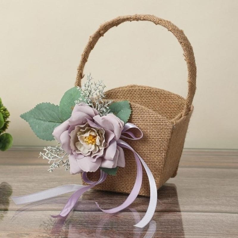 Handlicher Aufbewahrungskorb Leinen Blumenkorb mit Griffen Handgeflochtene Körbe Vielseitige Dekorationen Handgemachtes Geschenk