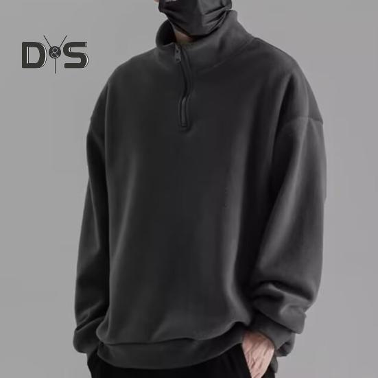 Pánska jesenná zimná mikina s polovičným zipsom a stojacím golierom, retro, jednofarebná, obojstranný zamat, voľný pulóver, dlhý rukáv, top do školy, na rande a na cestovanie