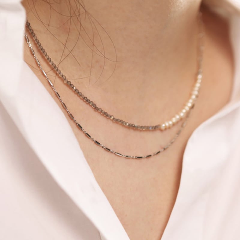 ozel Silver 925 Labradorite Fresh Water Pearl Layered Necklace PS113N