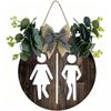 Wooden Wall Art Sign Wreath Circle Decorative Plaque Cute Bathroom Sign Plate  Toilet