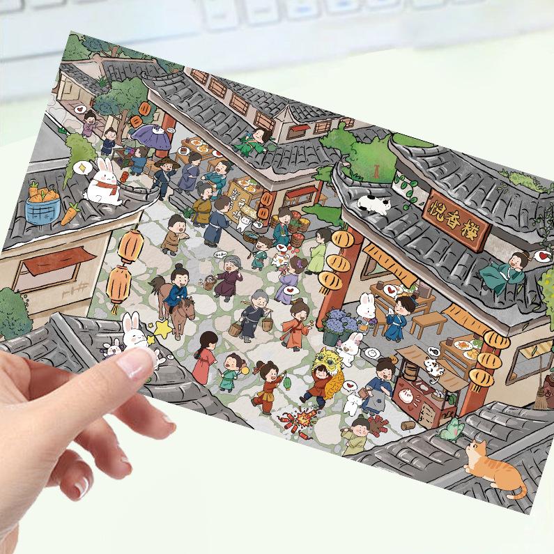 Kreslené krajinné samolepky Vícenásobný miniaturní svět 3D chata Rozbalit DIY scéna Ruční příspěvek