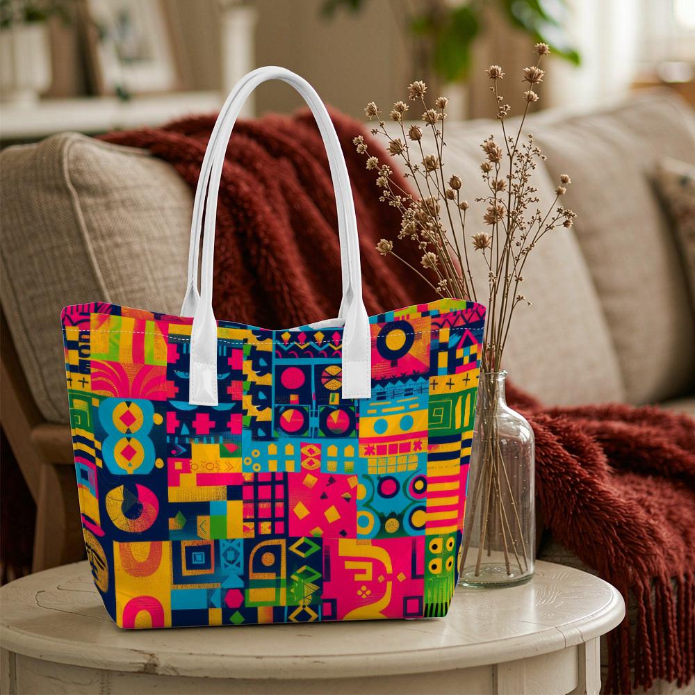 Vibrant Geometric Pattern Tote Bag Fashion Daily Casual Large Capacity Handbag For Ladies Outdoor Travel Shopping Portable Shoulder Bag