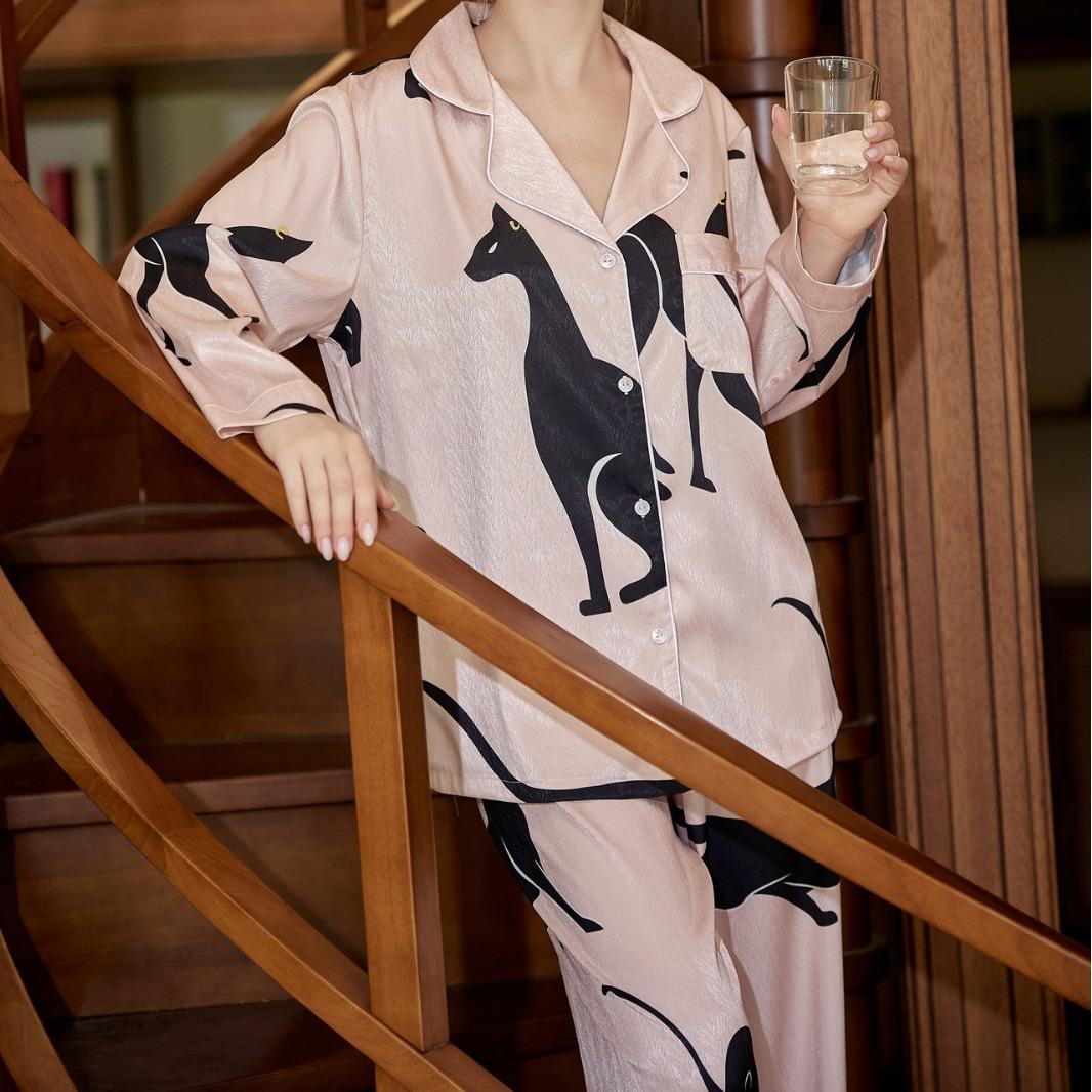 

пижама женская с длинными рукавами, розовая с принтом женская весенняя тонкая домашняя одежда XL розовый