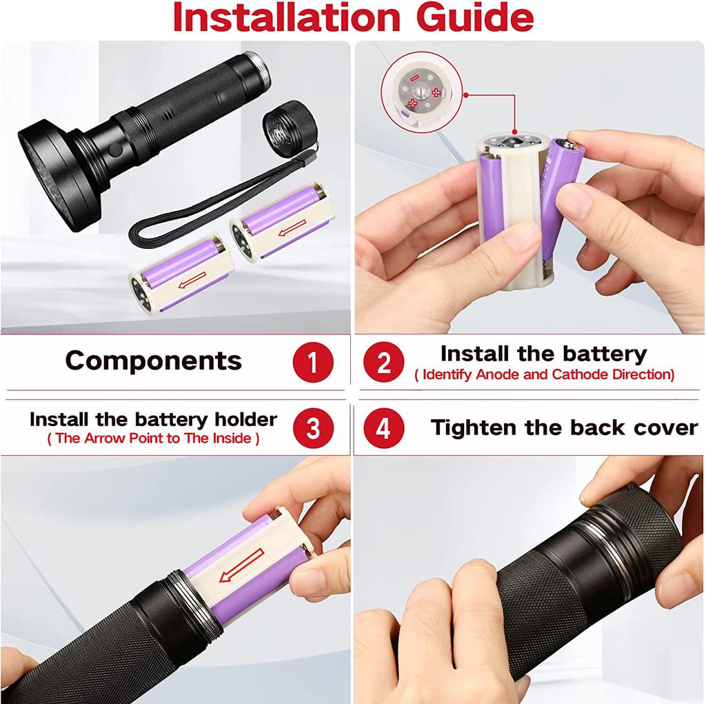 D2 51LED 100Led UV Led Flashlight Torch Black Light UV Lamp UV Black Light Pet Urine Light Detector for Dog/Cat Urine Dry Stains