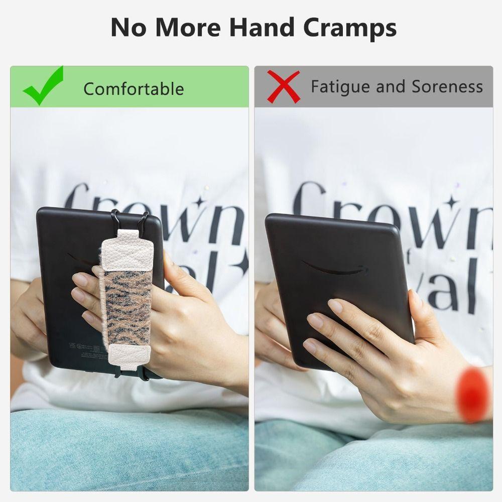 Leopard Print Tablet Hand Strap PU Leather Elastic Finger Grip Holder for Kindle/Kobo/Voyaga/Lenovo/Sony 6-8