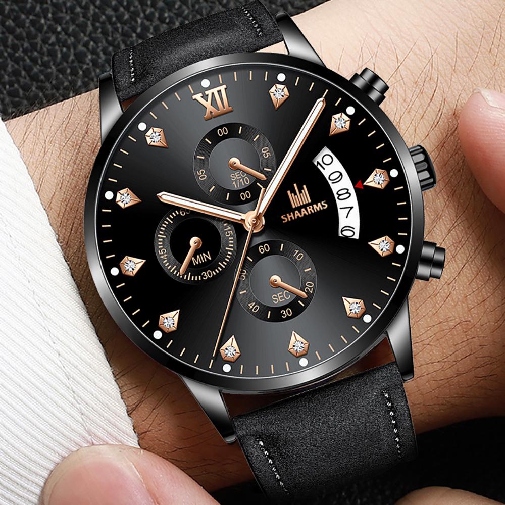 ?Kaufe Herren Deluxe Roségold Zifferblatt Quarzuhr Casual Lederarmband ...