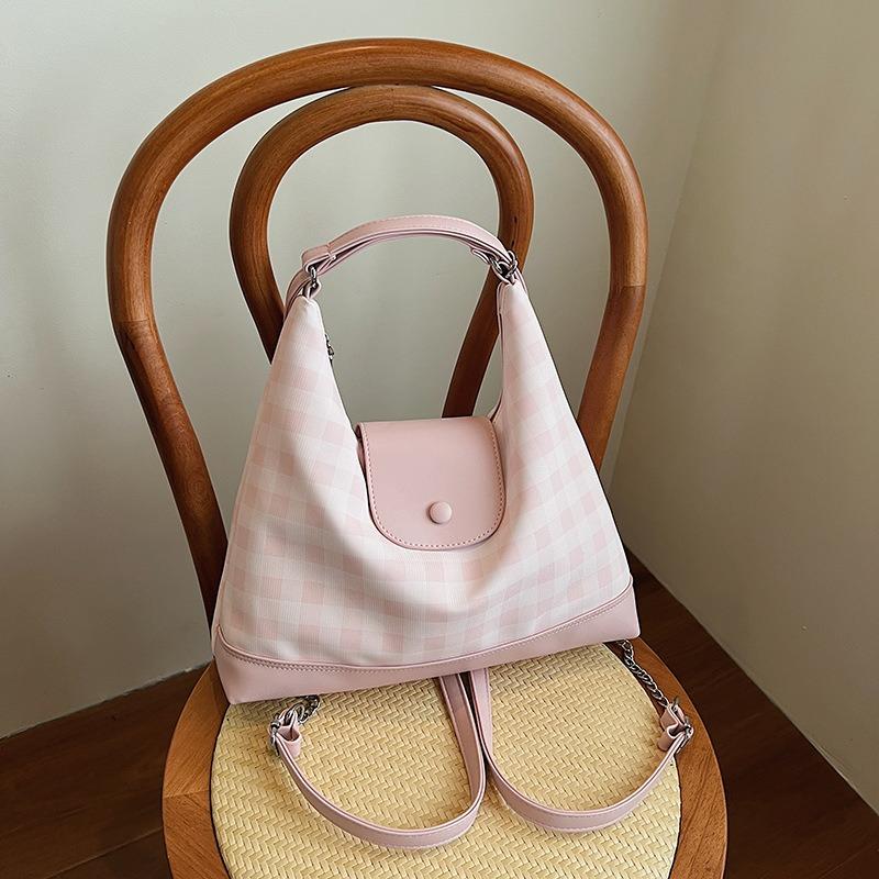 Summer New Contrasting Color Plaid Backpack, High-end Cute Girl Large-capacity Tote Bag