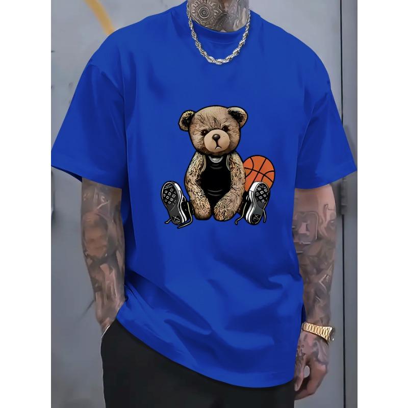 Herren Sommer Mode Lustiger Basketball Bär Druck Bequemes Atmungsaktives Rundhals T-Shirt Outdoor Lässiges Oberteil