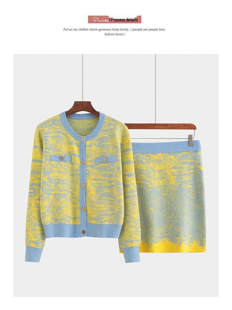 Thirteenth Street Women's High-End Fashion Knit Cardigan & Midi Skirt Set for Autumn/Winter.