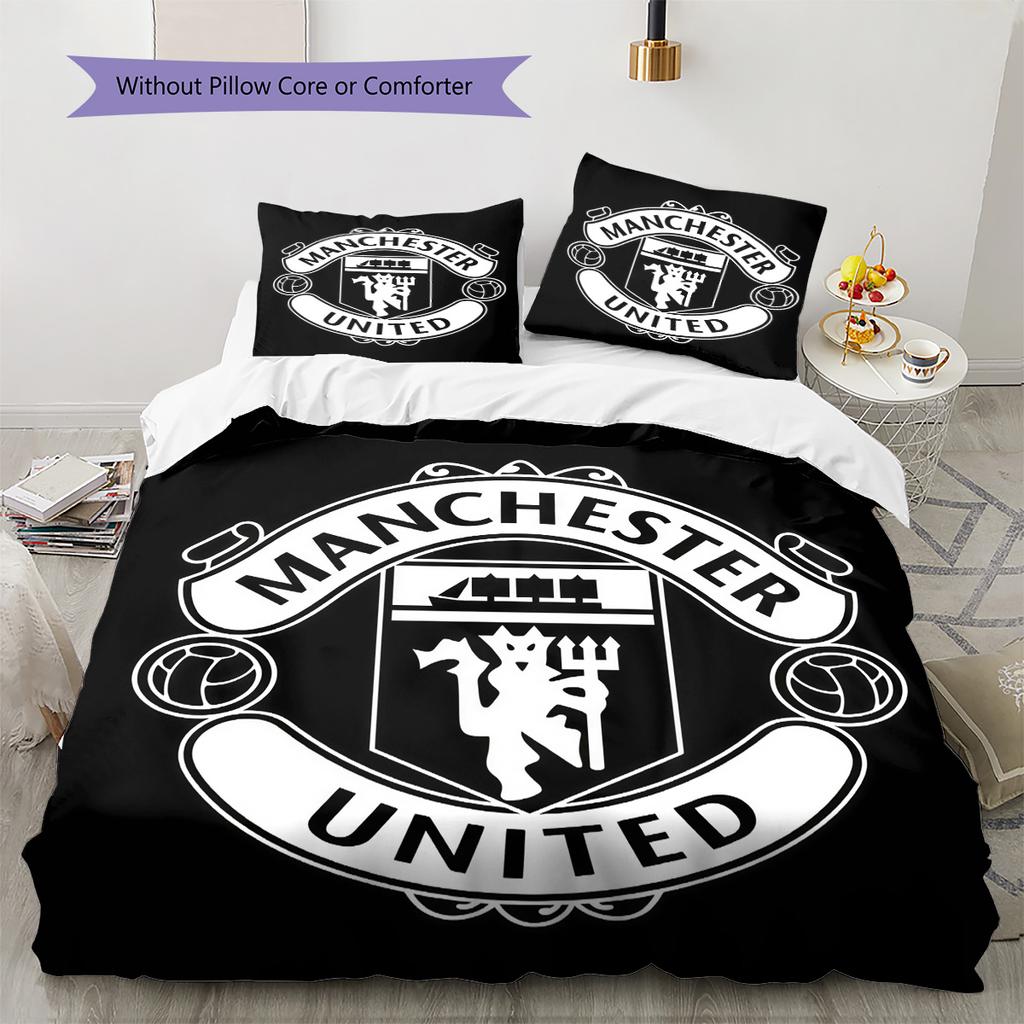 Man Utd Bedding Quilt Set Quilt Cover Pillowcase Home Decoration Birthday Gift (1 * Duvet Cover + 2 * Pillowcase, Without Core)