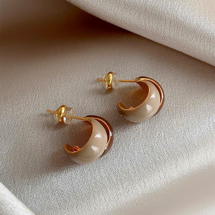 French Retro Color Block Enamel Stud Earrings - Trendy, Versatile, High-End Fashionable Ear Jewelry