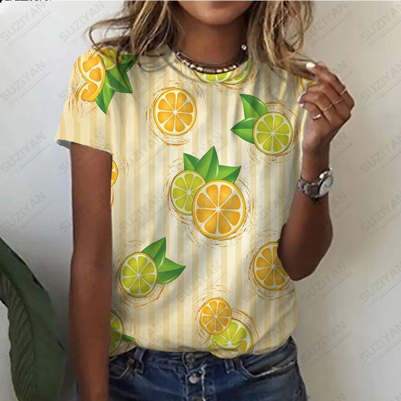 

Women s T-shirt Summer New Fruit Orange 3D Printed Short Sleeve T Shirt Women Round Neck Pullovers Casual Men Clothing Tops Tees 3XL