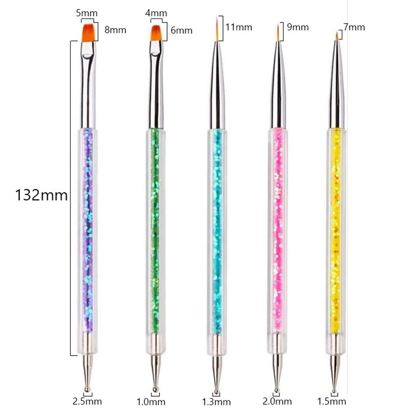 5/20Pcs Nail art Pinsel Design Spitze Malerei Zeichnung Carving Punktierung Stift FlatFan Liner Acryl Gel UV Polnischen maniküre Werkzeuge