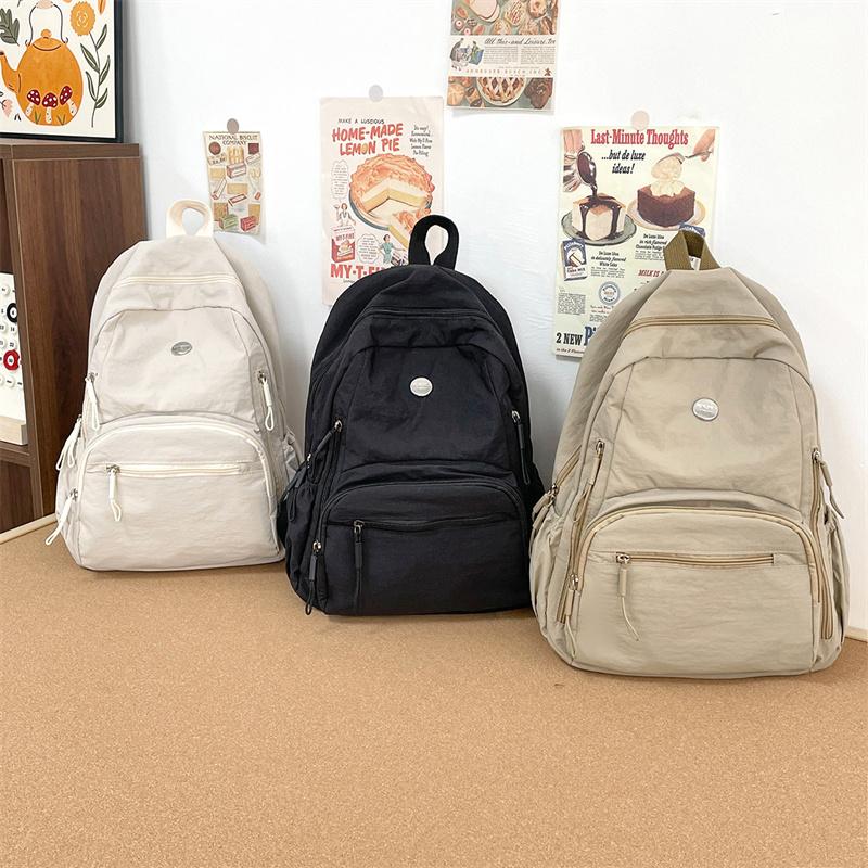 Solid Color Lightweight Backpack Women's Waterproof Travel Backpack Junior High School Student Schoolbag