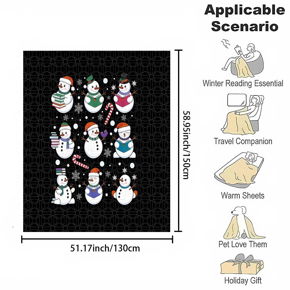 Flannel Christmas Snowman Print Throw Blanket - Non-woven, Soft Polyester, Digital Printed, Reversible All-Season Cozy Blanket