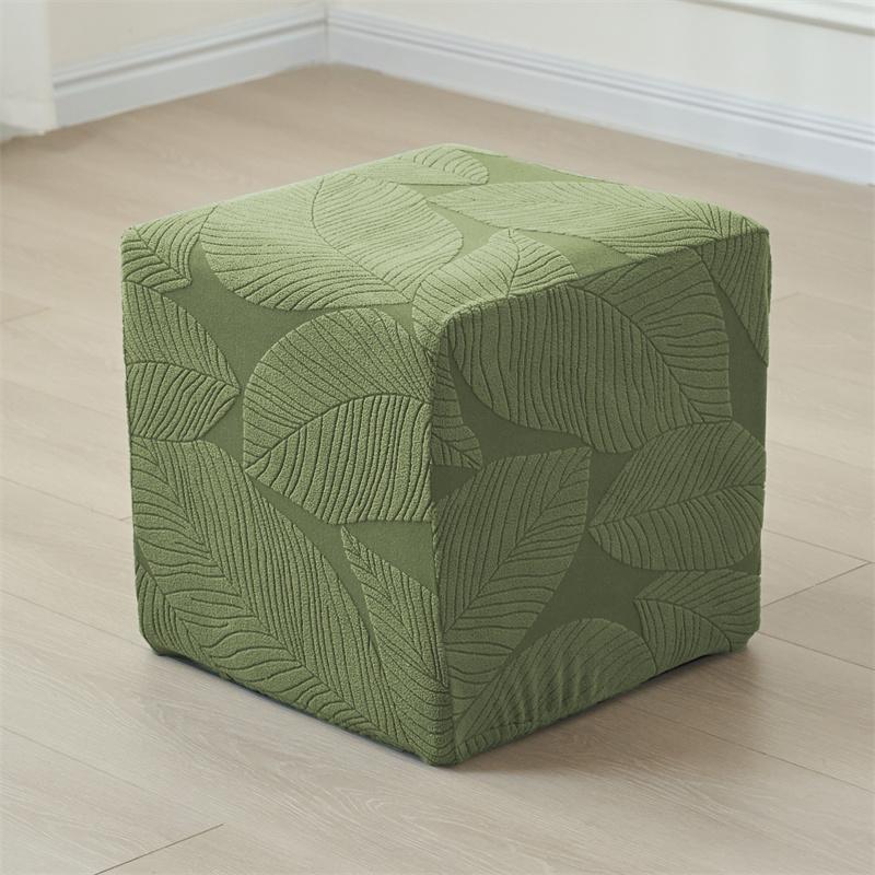 1PC Leaves Jacquard Ottoman Stool Cover Elastic Square Footrest Slipcovers Anti-dust Footstool Pouf Covers for Living Room Hotel