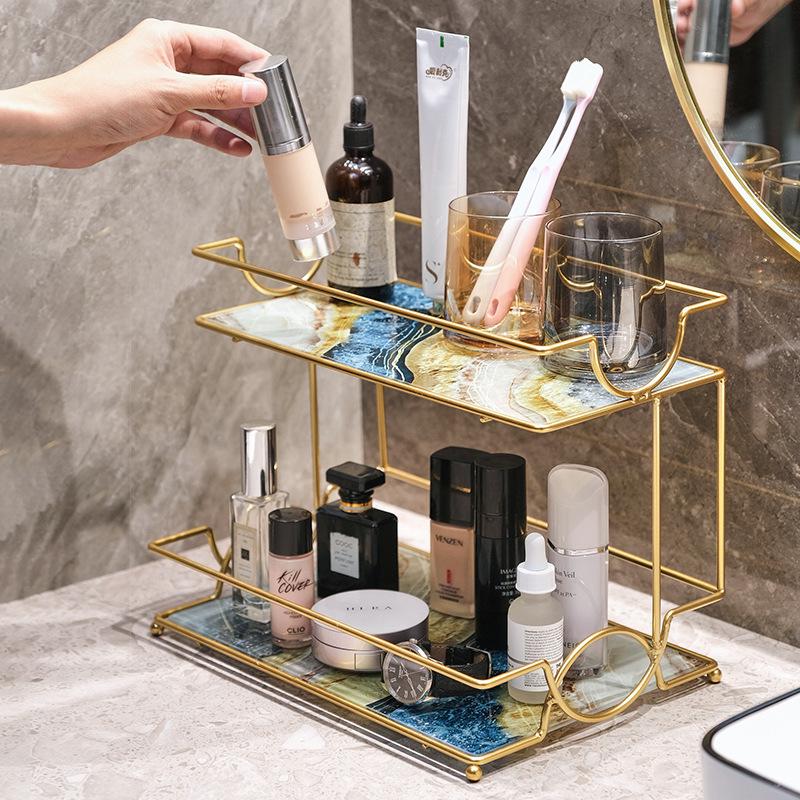 Punch-Free Double-Layer Bathroom Shelf for Skincare and Cosmetics Storage