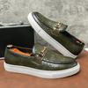 European Station Men's Board Shoes Fashion British Business Large Size Pin Buckle Loafers Versatile Casual Snakeskin Pattern Men's Leather Shoes