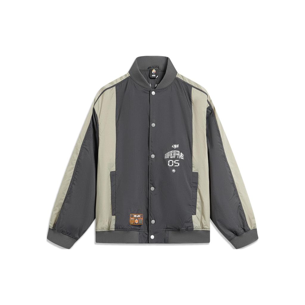 Li-Ning Badfive Printed Letter Color Block Single-Breasted Long Sleeve Jacket Men Jacket Black Off-White Lime AJDT731-1