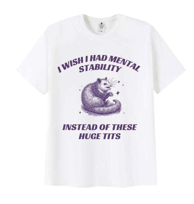 Drôle J'aimerais avoir une stabilité mentale T-shirts Mème Raton Laveur Homme Femme Décontracté Haute Qualité Oversize Coton T-shirt Hauts Harajuku