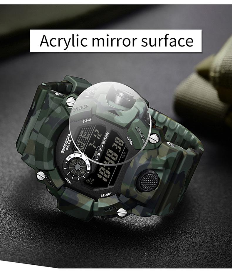 SANDA 2183 Camouflage Series Fashion Style Multi-functional Student Watch Waterproof Electronic Watch Sport Silicone Wristwatch